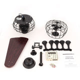 LED Ceiling Fan Light 3 Speed Setting 5 Reversible Wood Blades Retro Cage Chandelier with Remote Control