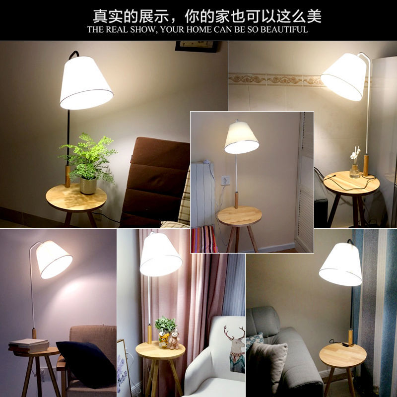 Nordic modern solid wood&amp;cotton fabric lampshade floor lamp E27 220V coffee table floor lamp for living room bedroom hotel room