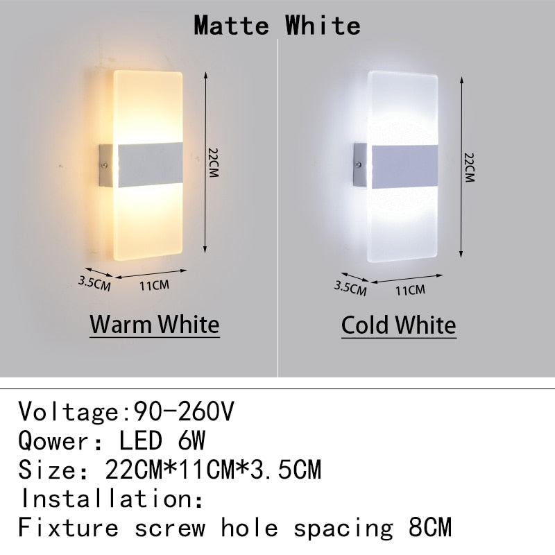 Mini 4/6/12/18W Led Acrylic Wall Lamp AC90-260V Long warm white Bedding Room Living Room Indoor wall lamp Bedroom Modern Simple