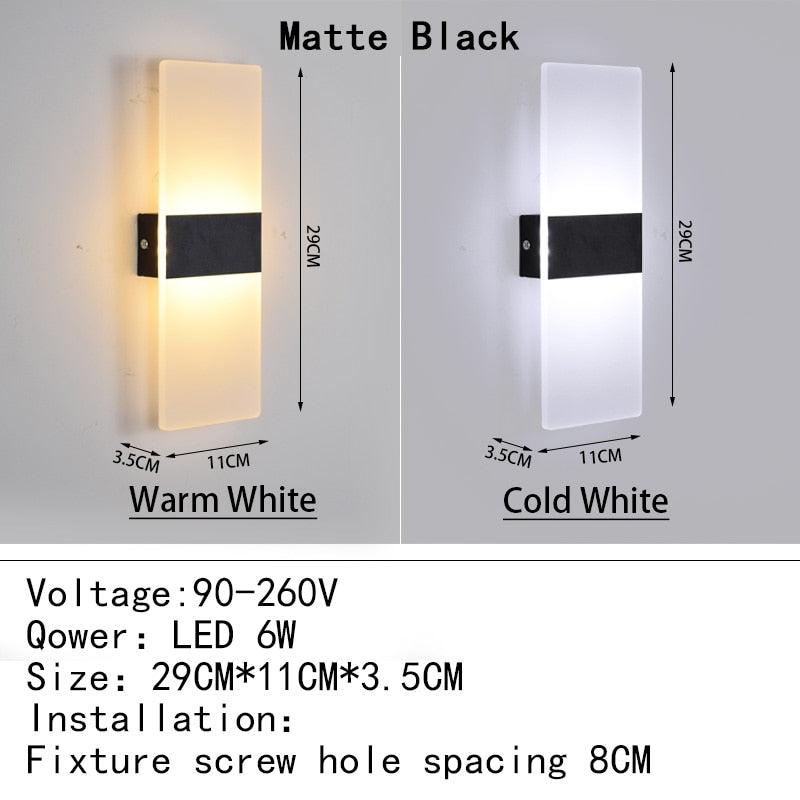 Mini 4/6/12/18W Led Acrylic Wall Lamp AC90-260V Long warm white Bedding Room Living Room Indoor wall lamp Bedroom Modern Simple
