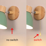 Wooden Nordic Wall Lamp With Switch Modern Wall Sconce For Bedroom Living Room Home Lighting Macaroon 6 Color Steering Head E27
