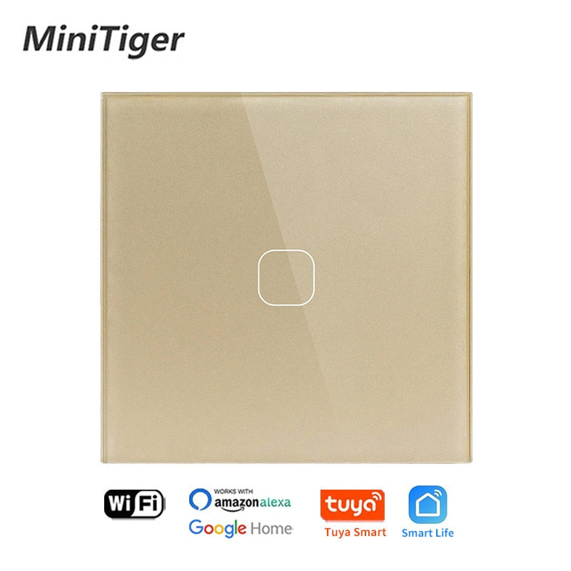 Minitiger 4 Colors Crystal Glass Panel EU/UK Standard 1/2/3 Gang WIFI Touch Switch Tuya app Control Light Wireless Wall Switch
