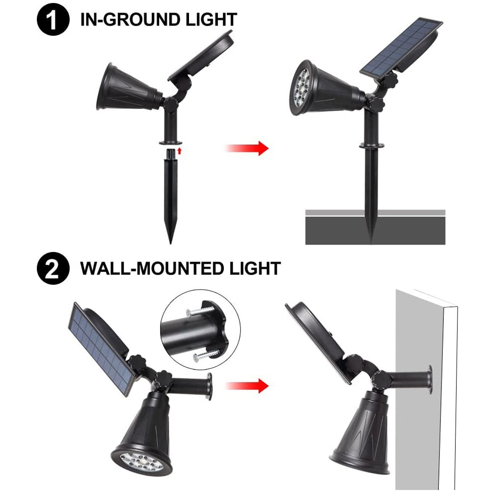 T-SUNRISE Solar Powered 4/7 LED Lamp Adjustable Solar Spotlight In-Ground IP65 Waterproof Landscape Wall Light Outdoor Lighting