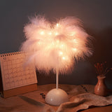 Creative Feather Table Lamp with Remote Control USB/AA Battery Power Desk Lamp Tree Feather Lampshade Night Light for Birthday