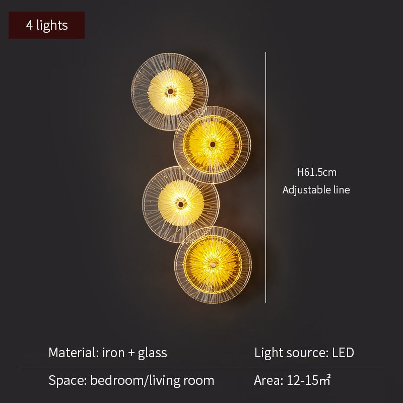 FKL Modern Round Crystal Wall Lamp Glass Combination For Living Room Nordic TV Background LED Lights Bedside Corridor Aisle