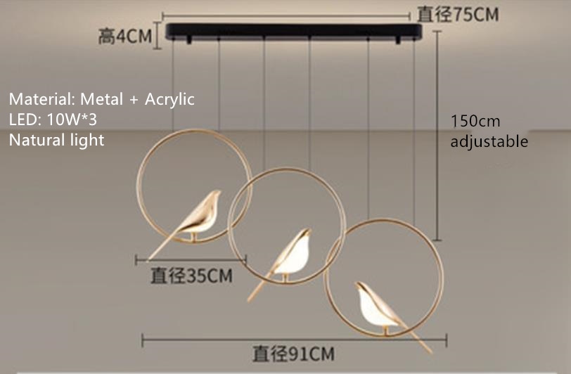 Nordic Golden Bird LED Chandelier Parlor Bar Bedside Hanging Light Fixture Novelty 360 Degree Rotation Replaceable LED Home Deco