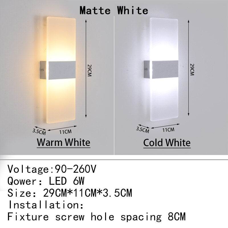 Mini 4/6/12/18W Led Acrylic Wall Lamp AC90-260V Long warm white Bedding Room Living Room Indoor wall lamp Bedroom Modern Simple