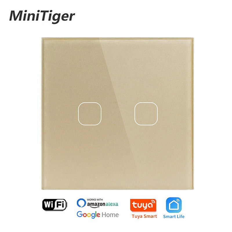 Minitiger 4 Colors Crystal Glass Panel EU/UK Standard 1/2/3 Gang WIFI Touch Switch Tuya app Control Light Wireless Wall Switch