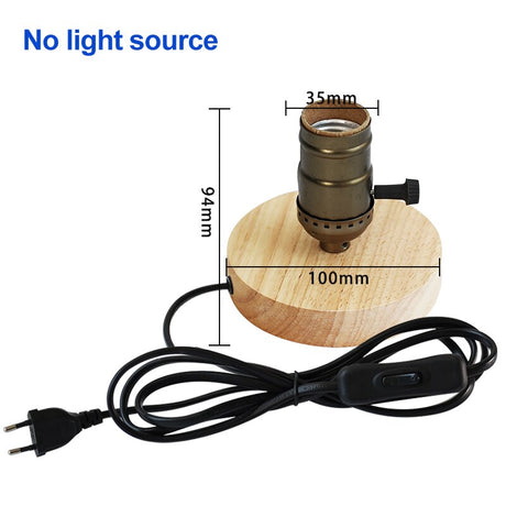 220V 110V Retro Wood Table Lamp E27 Socket Vintage Desk Lamp Base Holder EU Plug Bedside Lamp Decors Wooden Base Table Light