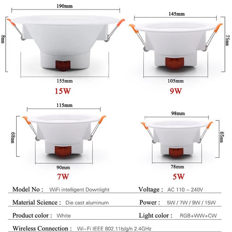 LED Downlight Wi Fi TUYA Smart Life Dimming Spot Bluetooth lamp 7W 9W 15W RGB Change Warm Cool light Work with Alexa Google Home