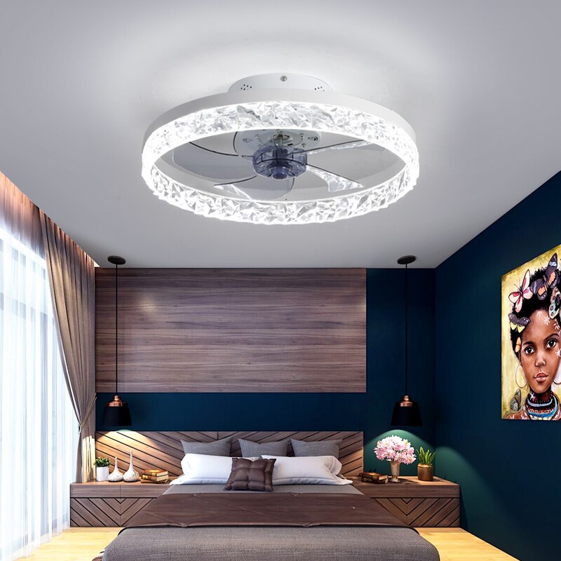 Modern simple ceiling fan transparent crystal decorative LED remote control lighting bedroom fan lamp free delivery