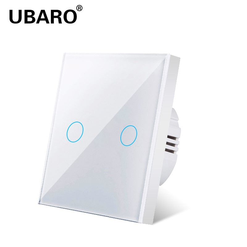 UBARO EU/UK Standard Crystal Tempered Glass Wall Panel Light Touch Switch Led Indicator Sensor Electrical Button 1/2/3Gang 220V