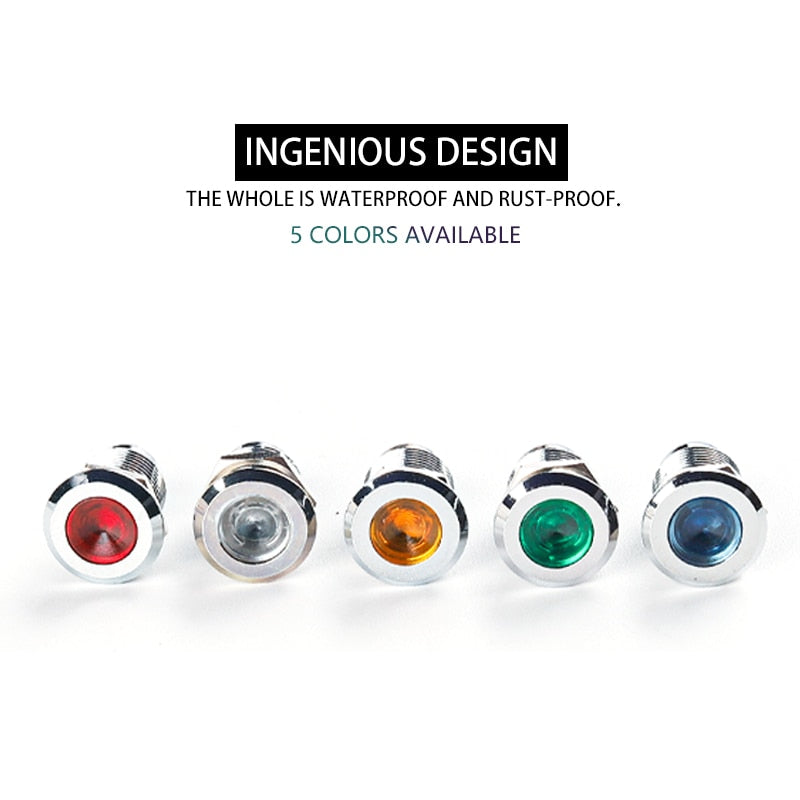 6mm LED Waterproof Metal Indicator Light Signal Lamp With Wire 3V 6V 12V 24V 110V 220V Red/Yellow/Blue/ Green/White Metal button