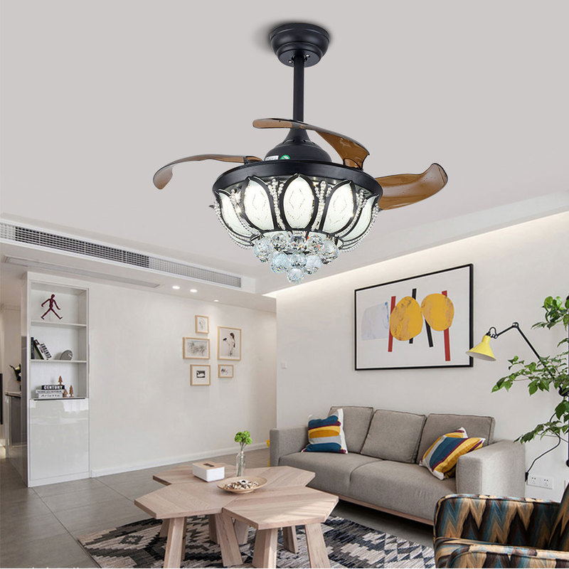 Retractable Ceiling Fan Light Remote 3 Color Changes LED Chandelier for Living/Bed Room Decor