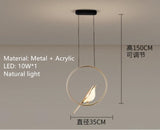 Nordic Golden Bird LED Chandelier Parlor Bar Bedside Hanging Light Fixture Novelty 360 Degree Rotation Replaceable LED Home Deco
