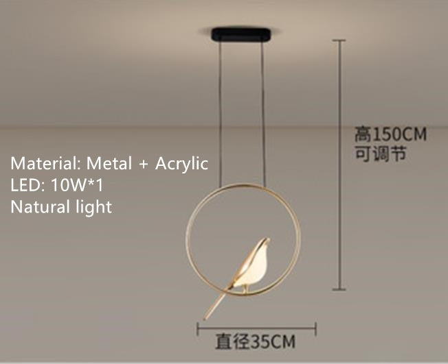 Nordic Golden Bird LED Chandelier Parlor Bar Bedside Hanging Light Fixture Novelty 360 Degree Rotation Replaceable LED Home Deco