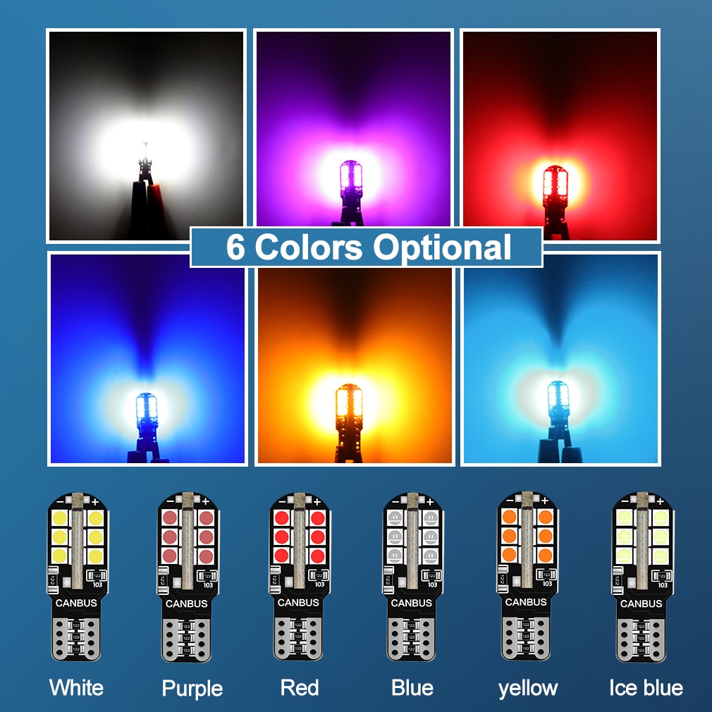 6Pcs White Canbus T10 W5W Led Bulbs WY5W 168 194 Car Interior Lights Dome License Plate Clearance 12V Lamp