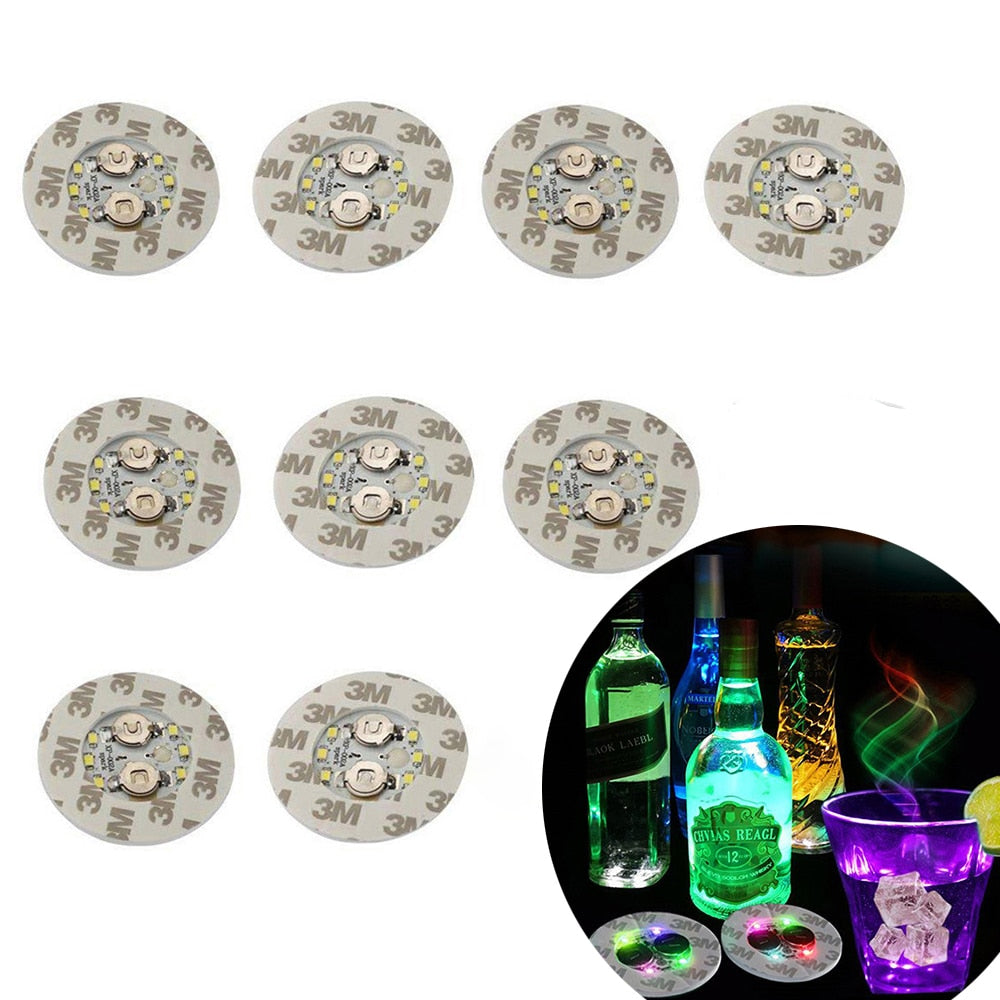 Mini Glow Coaster LED Bottle Light Stickers Festival Nightclub Bar Par ...