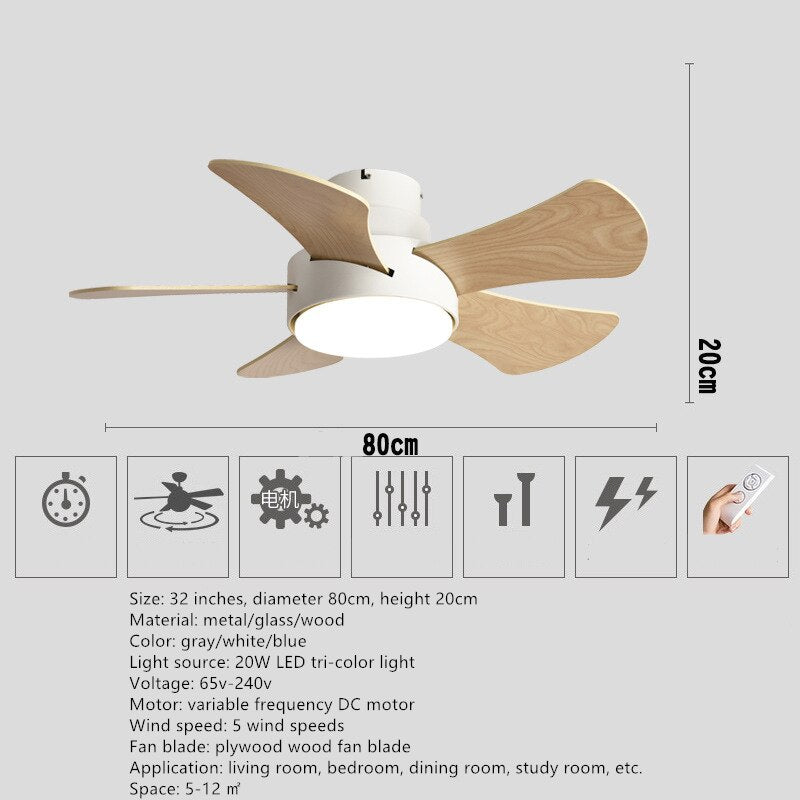 DC Silent Fan Ceiling Lamp Loft Fans With LED Light and Remote Modern Lamps for Living Room Hall Ventilator Lights Wood Lighting