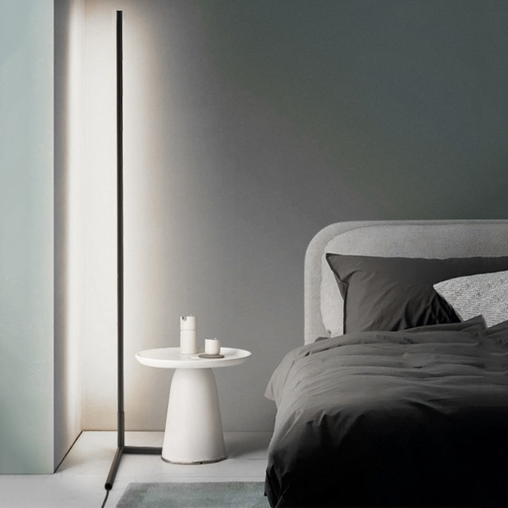 Nordic LED Floor Lamp Modern Simple Warm White Corner Rod Light for Living Room Bedroom Interior Atmosphere Standing Indoor