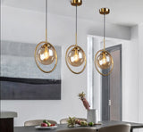 Nordic restaurant single head metal ring pendant lights modern living room bedroom bedside glass ball hanging lamp