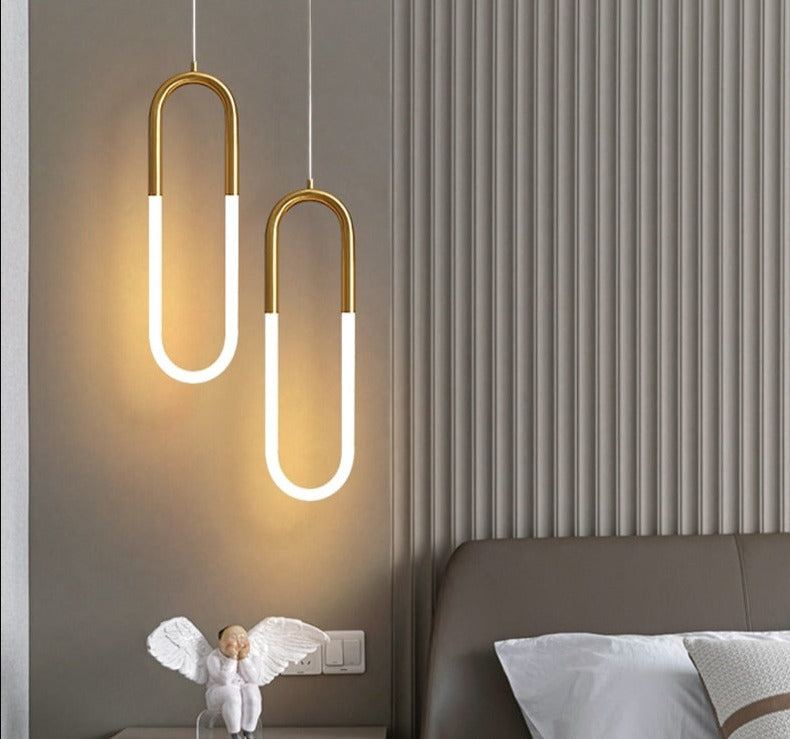 Brass Nordic bedside Long-line hanging lamp Modern creative U-shaped tube 360 degree LED pendant lights