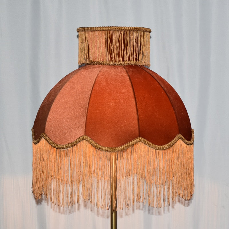 Velvet Lampshade With Tassels Handmade Luxury Retro Caramel Color Italy Style Lamp Shade For Table Lamp Floor Light