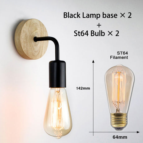 2pcs/lot Nordic Wood Wall Lamp Sconce E27 85-265V Retro Vintage Indoor Lighting Bedroom Living Room For Home Wall Light Fixture
