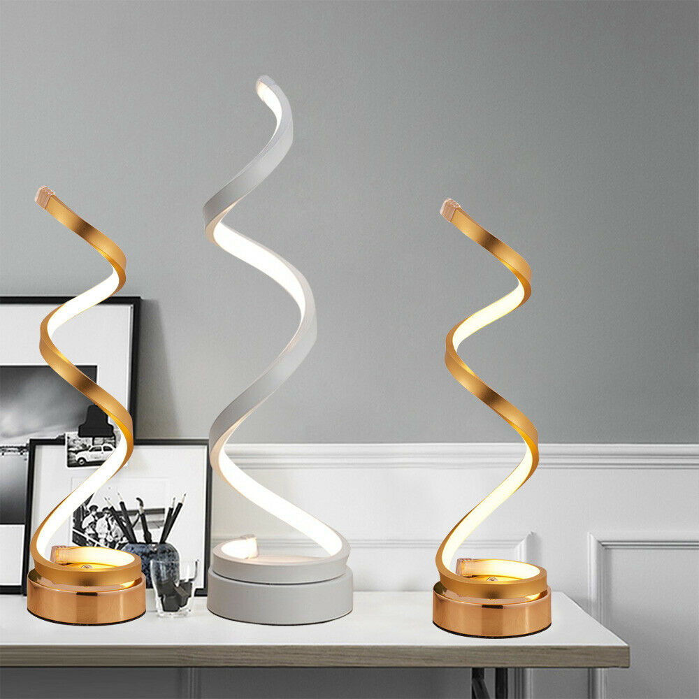 Modern Spiral Table Lamp Curved LED Desk Reading Lighting Bedroom Warm White Light