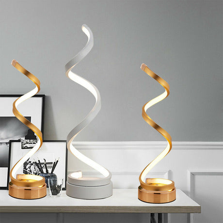 Modern Spiral Table Lamp Curved LED Desk Reading Lighting Bedroom Warm White Light
