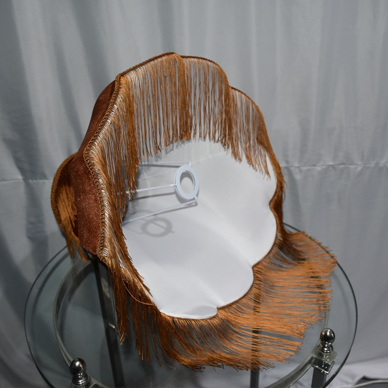 Velvet Lampshade With Tassels Handmade Luxury Retro Caramel Color Italy Style Lamp Shade For Table Lamp Floor Light