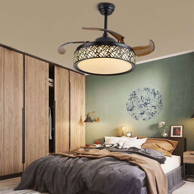 Retractable Fan Chandelier 3 Color Changes 3 Speed Settings Pendant Light with Remote Control