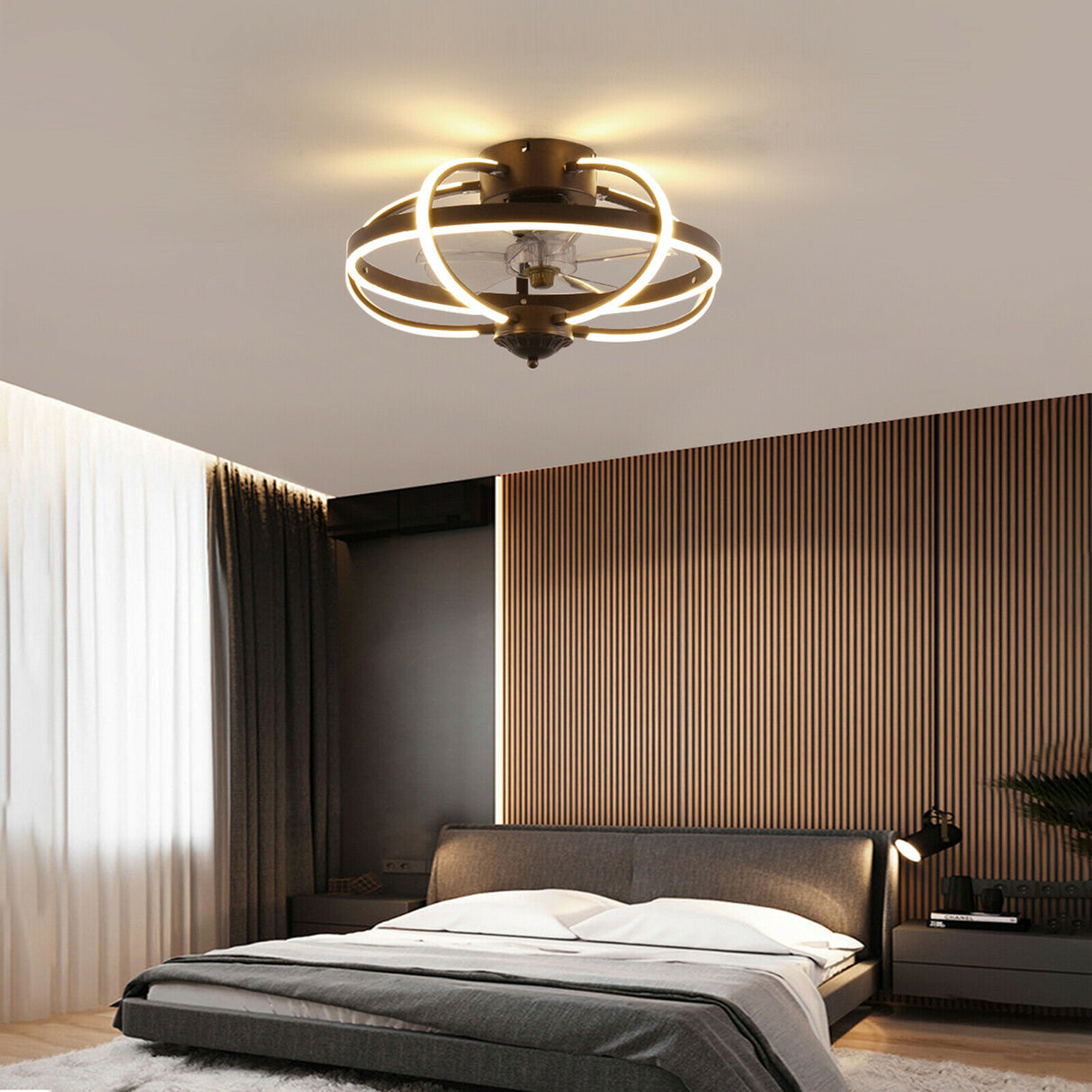 20 Inch LED Ceiling Fan Light Modern Cage Chandelier 3 Speed Setting with Remote and APP Control Function for Bedroom