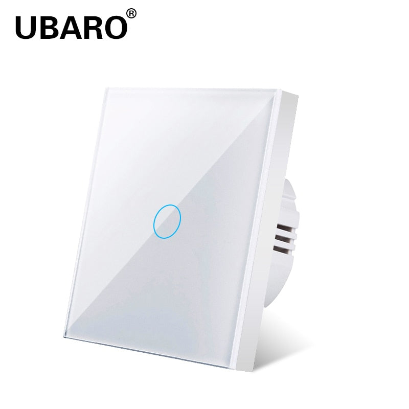 UBARO EU/UK Standard Crystal Tempered Glass Wall Panel Light Touch Switch Led Indicator Sensor Electrical Button 1/2/3Gang 220V