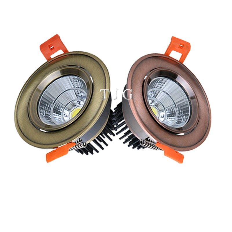 LED Bronze Copper Dimmable COB downlight 3W 5W 7W 10W 12W Ceiling Lamp Recessed Spotlight Lamp Indoor light AC110V 220V