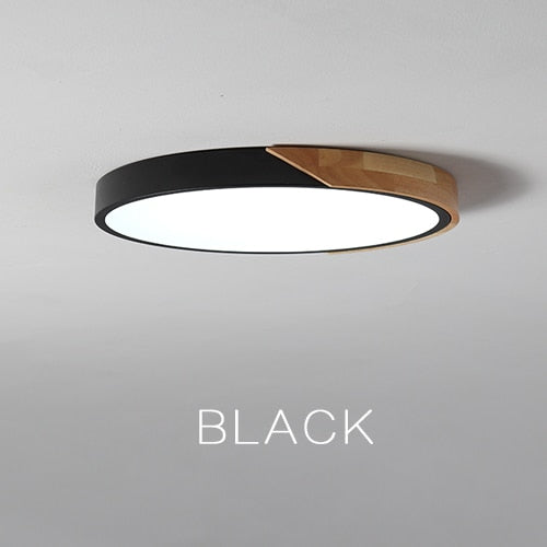 LED Ceiling Light Modern Nordic Round Lamp Wooden Home Living Room Bedroom Study Surface Mounted Lighting Fixture Remote Control