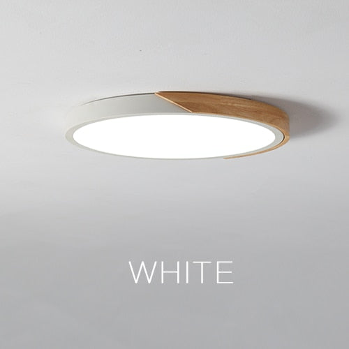 LED Ceiling Light Modern Nordic Round Lamp Wooden Home Living Room Bedroom Study Surface Mounted Lighting Fixture Remote Control