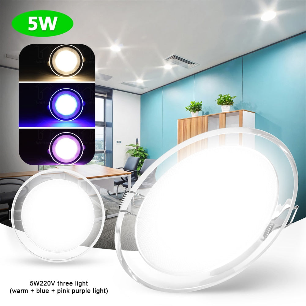 LED Downlight Recessed Down Light Ceiling Lamp Three Colors Dimming Indoor Living Room Spotlight Lighting