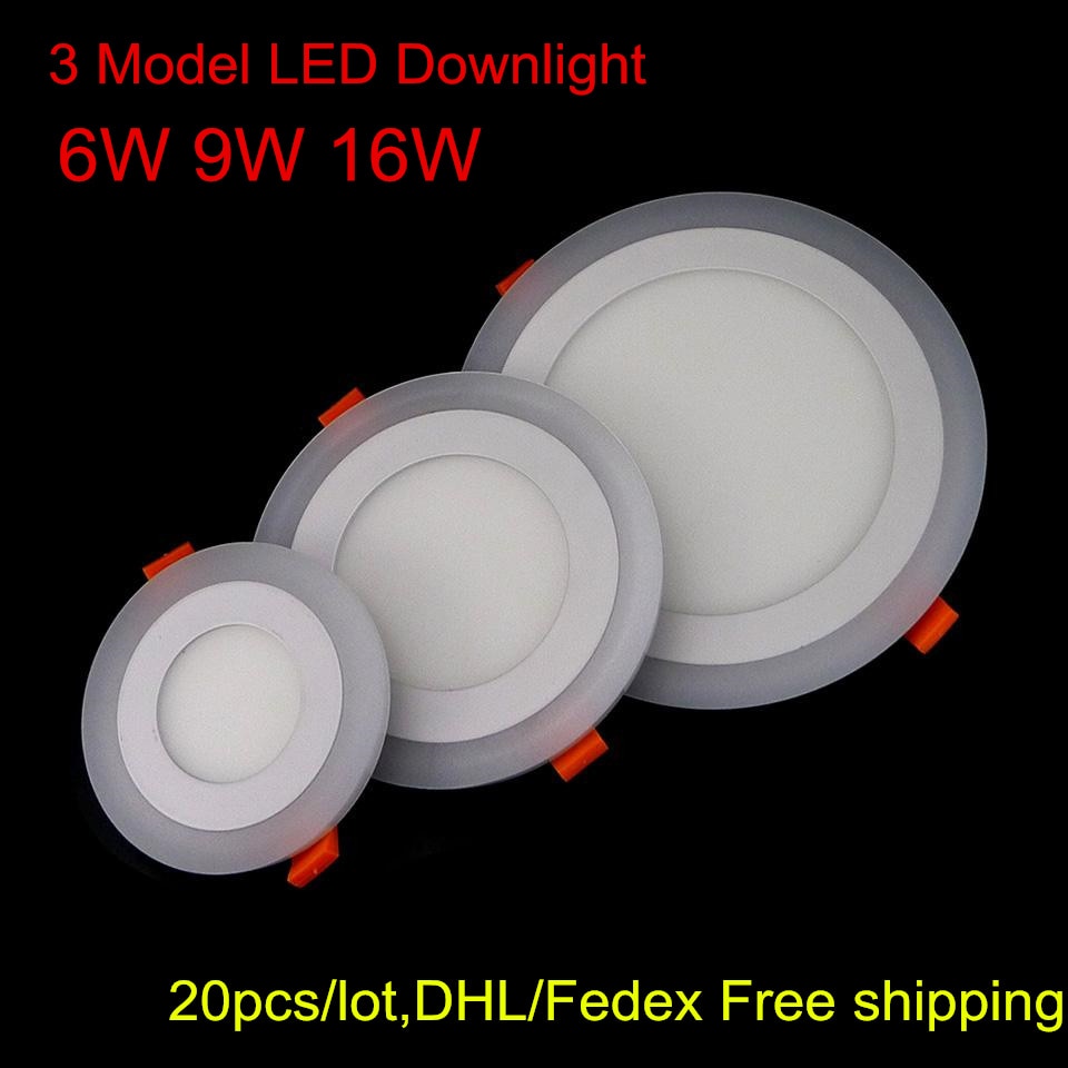 LED Indoor light 6W 9W 16W Round 3 Model LED Downlight AC85-265V Recessed LED Ceiling Panel light 20pcs/lot,DHL/Fedex Free ship