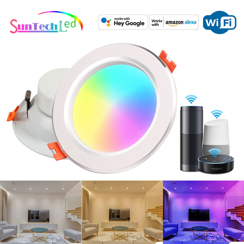 LED WIFI downlight round 15W Bluetooth downlight panel light APP Control indoor recessed downlight 220V colorful ceiling light
