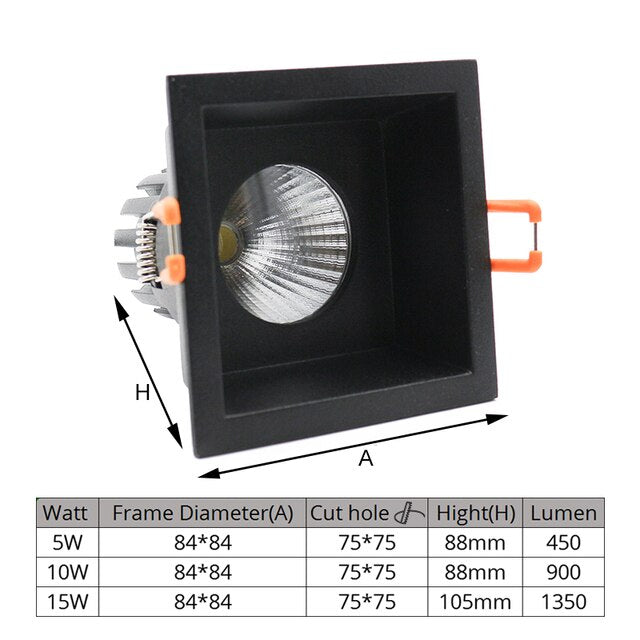 LEDIARY 85-265V 5W/10W/15W LED COB Downlight Black  Aluminum Housing High Lumen Recessed Dimmable 75mm 95mm Hole Spot Lamp