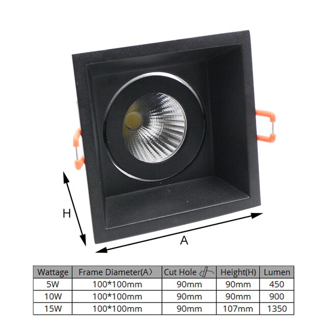 LEDIARY 85-265V 5W/10W/15W LED COB Downlight Black  Aluminum Housing High Lumen Recessed Dimmable 75mm 95mm Hole Spot Lamp