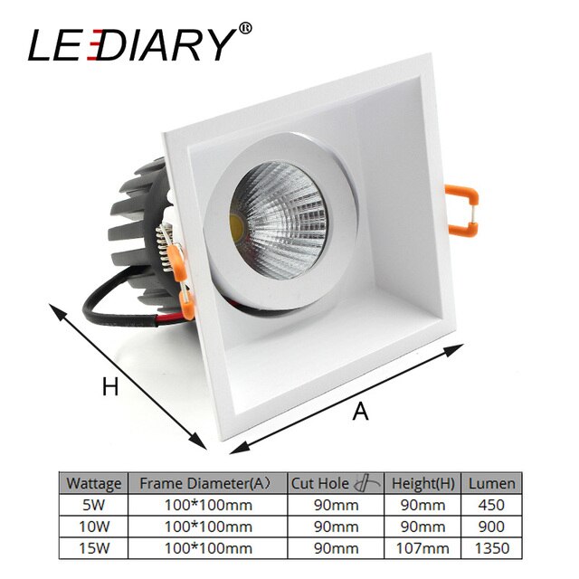 LEDIARY 85-265V LED COB Downlight High Lumen Aluminum Housing Recessed Dimmable 75mm 95mm Hole Spot Lamp 5W/10W/15W Light Source