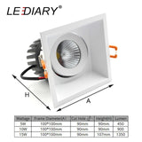 LEDIARY 85-265V LED COB Downlight High Lumen Aluminum Housing Recessed Dimmable 75mm 95mm Hole Spot Lamp 5W/10W/15W Light Source
