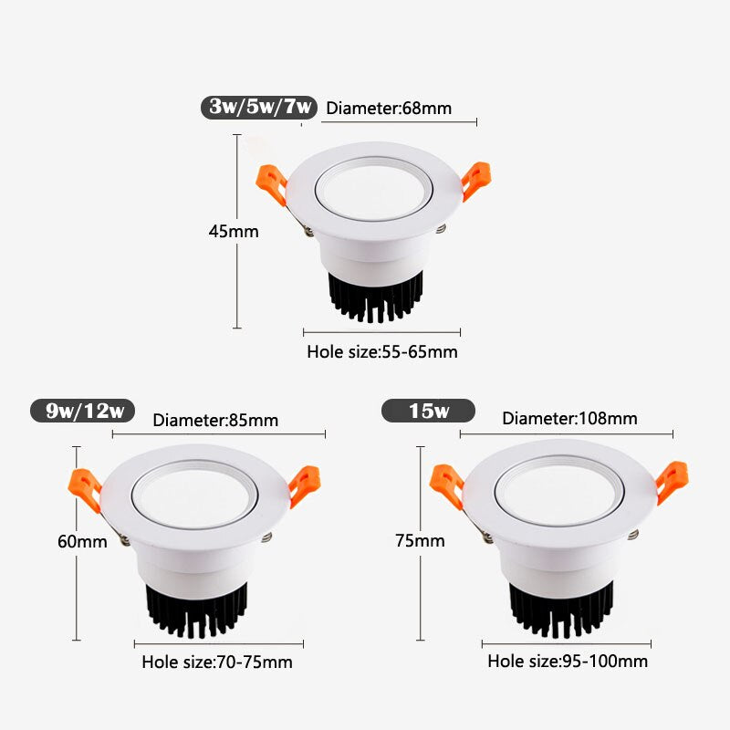 Led Downlight 220v 110v Ceiling Light 3W 5W 7W 9W 12W 15W Recessed Down light Round Led Panel Light Spotlight Indoor Lighting