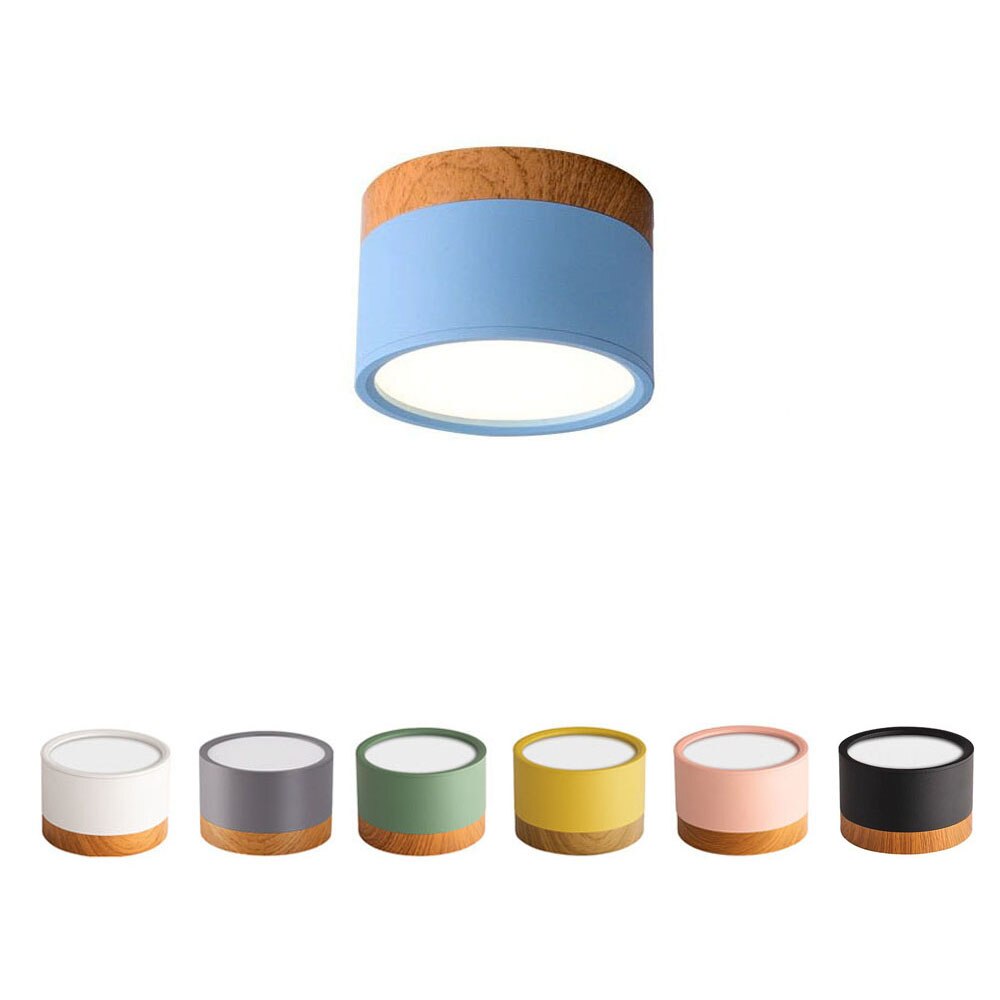 Macaron LED Downlight Dimmable 5W 7W 9W12W 15W Surface Mounted Ceiling Light Interior Decoration Nordic Wood Modern Spotlight