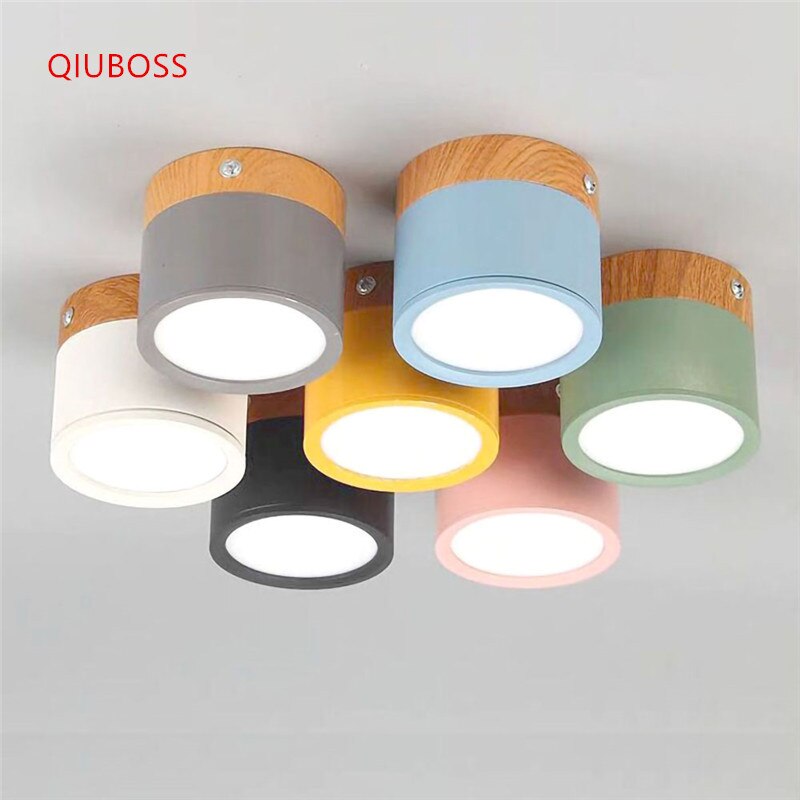 Macaron LED Downlight Dimmable 5W7W9W12W15W18W Surface Mounted Ceiling Light Interior Decoration Nordic Wood Modern Spotlight
