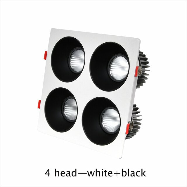 Recessed Downlight Dimmable Led Spotlight Square 4 head Led Ceiling Light Deep Light Source Anti Glare For Living Room Kitchen