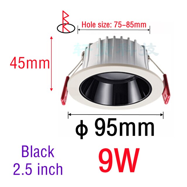 Recessed LED Ceiling Light Anti-glare LED Downlight Black/White Dimmable Bedroom Kitchen Tri-color Light LED Spotlight