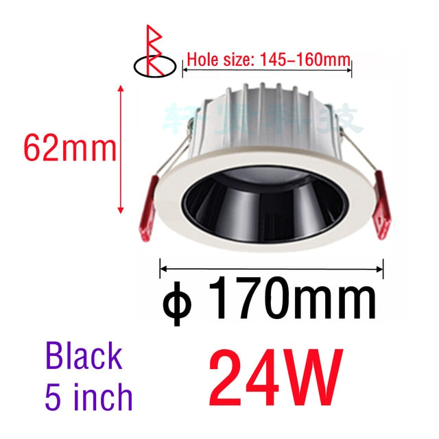 Recessed LED Ceiling Light Anti-glare LED Downlight Black/White Dimmable Bedroom Kitchen Tri-color Light LED Spotlight